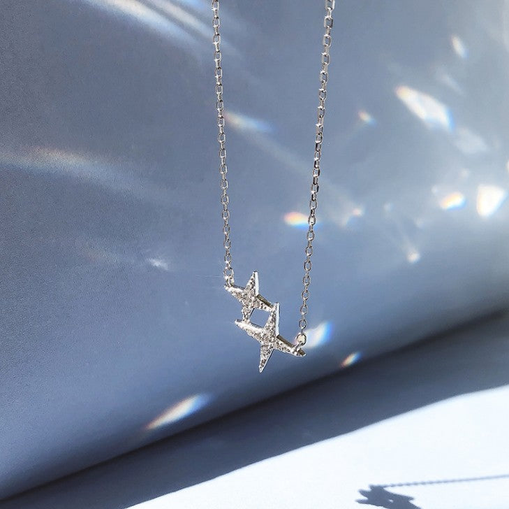 O - Shooting Stars 925 silver jewelry star Zircon pendant necklace