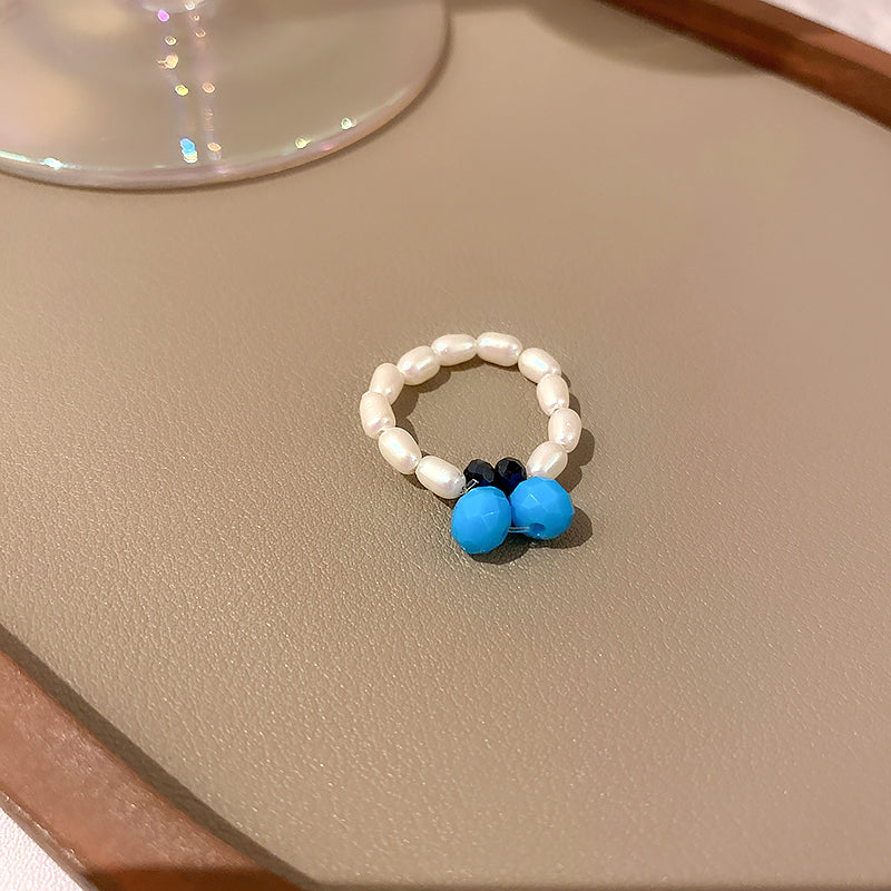 Crystal Pearl Flower Fruit Ring Women