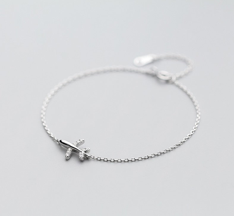 925 Sterling Silver rhinestone plane bracelet for girls