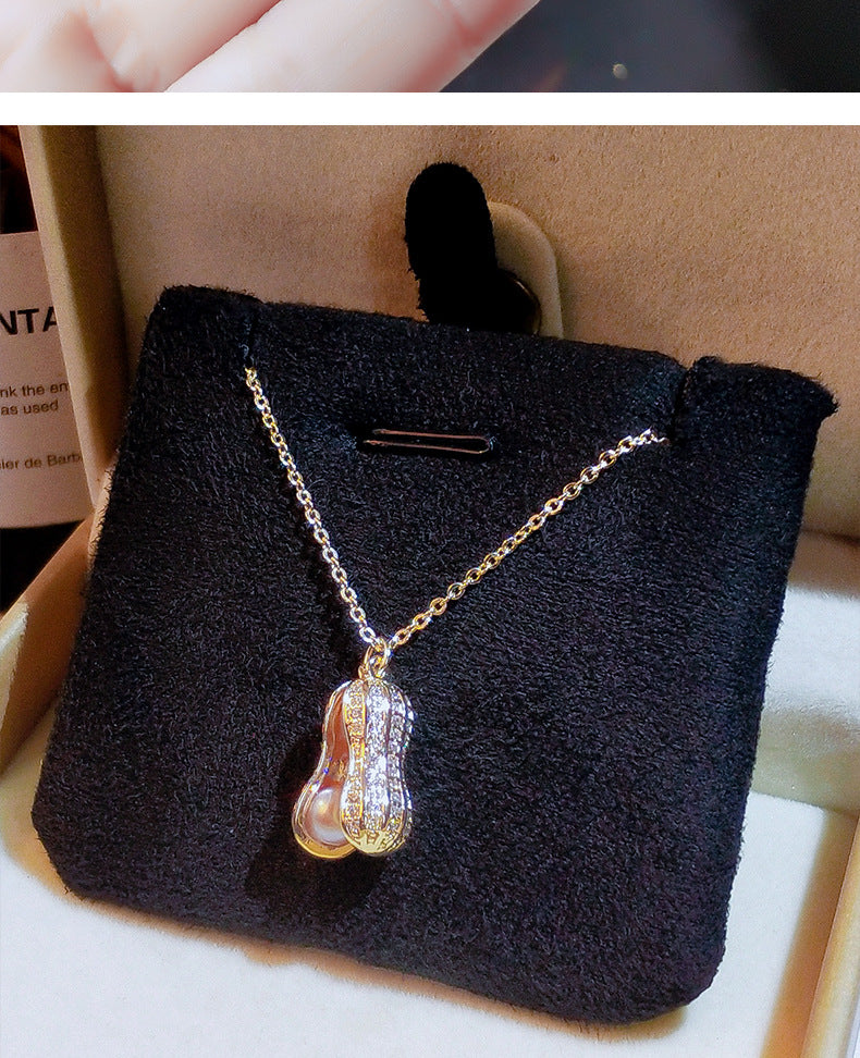 O - Pearl Peanut Pendant Necklace Women Pendant