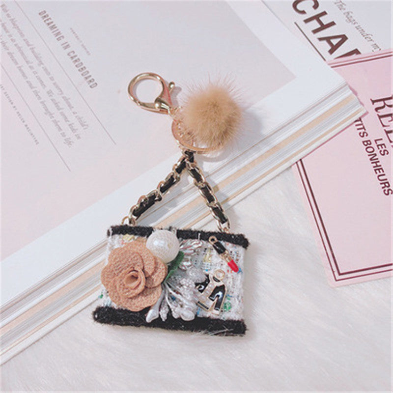 Creative Fur Tassel Ball Diamond Crystal Rhinestone Handbag Car Keychain Ladies Gift Pendant Keyring