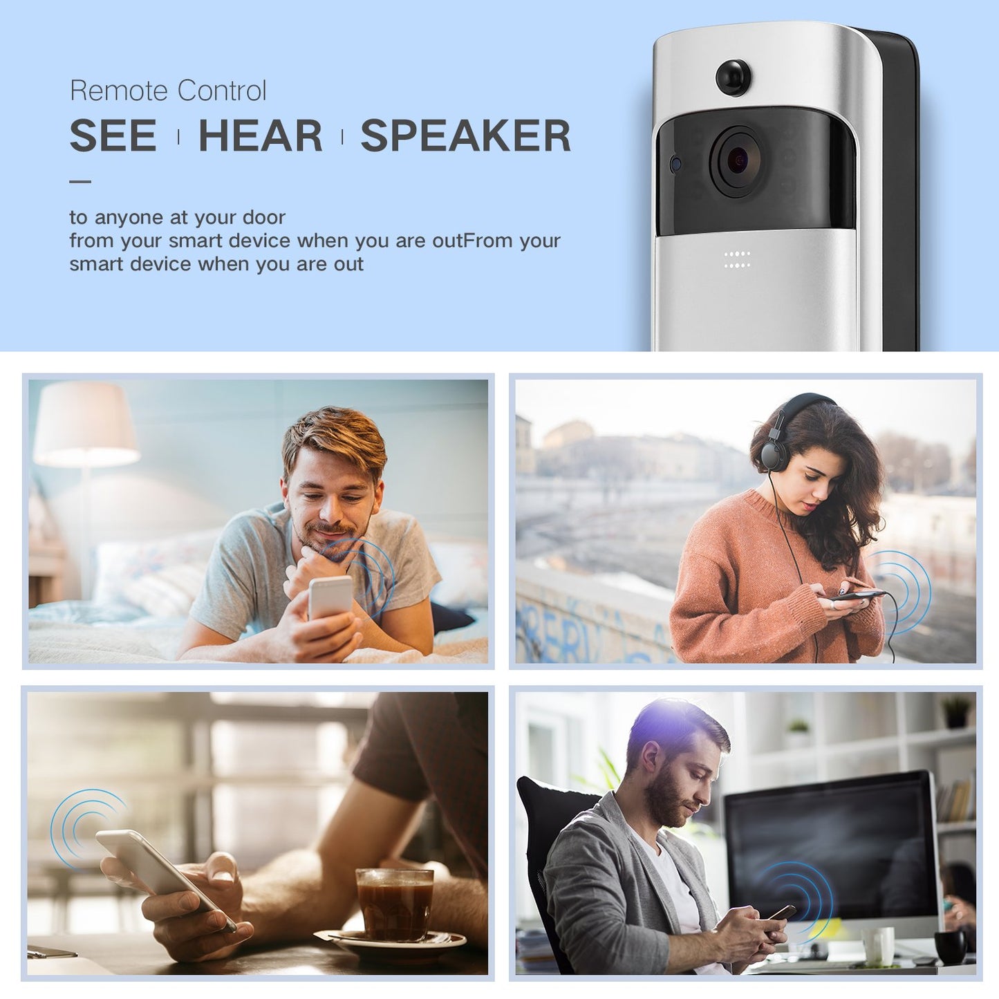 P - XSHCam Phone App 720P WiFi Video Wireless Smart Doorbell With Chime And Rechargeable Batteries For Phone Home Security