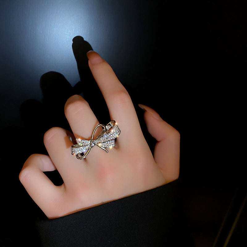 R - Fashion Trendy Bowknot Crystal Ring Jewelry Adjustable