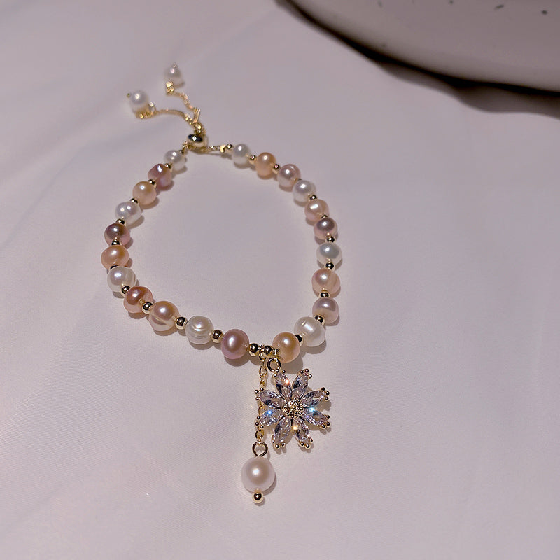 L - Daisy Charm Real Fresh Water Pearl Gold Bead Bracelets Gift
