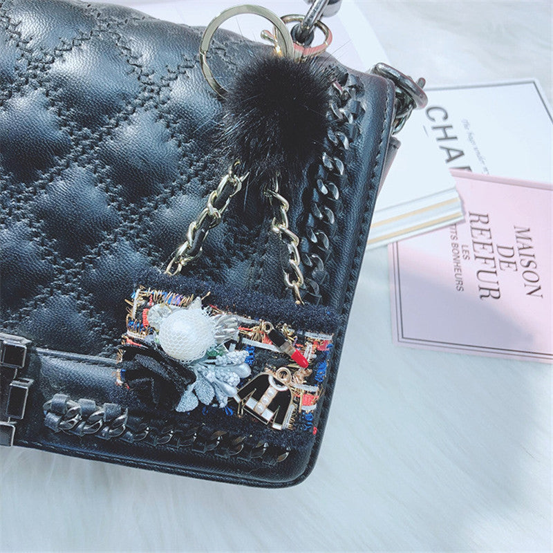 Creative Fur Tassel Ball Diamond Crystal Rhinestone Handbag Car Keychain Ladies Gift Pendant Keyring