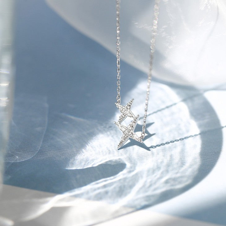 O - Shooting Stars 925 silver jewelry star Zircon pendant necklace