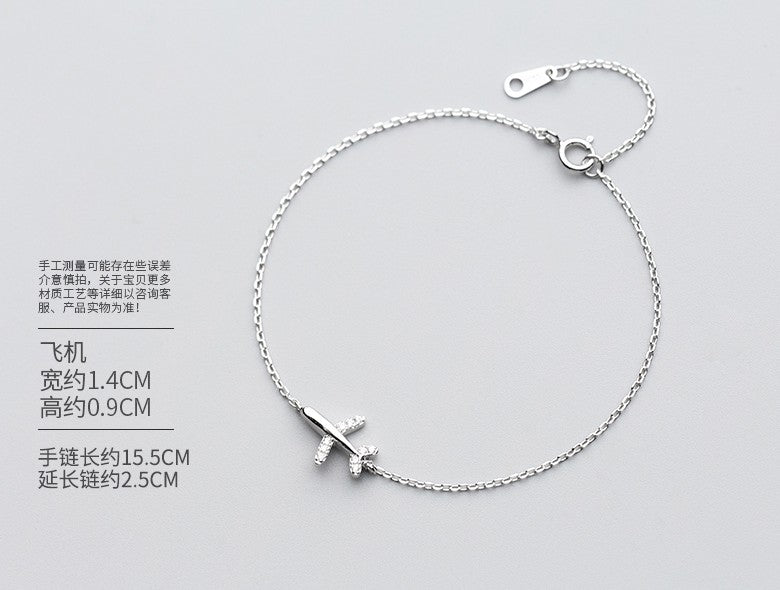 925 Sterling Silver rhinestone plane bracelet for girls