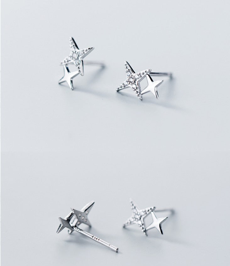 N - Diamond Stars 925 Sterling Silver Needle Post Cubic Zirconia Stud Earrings Gift