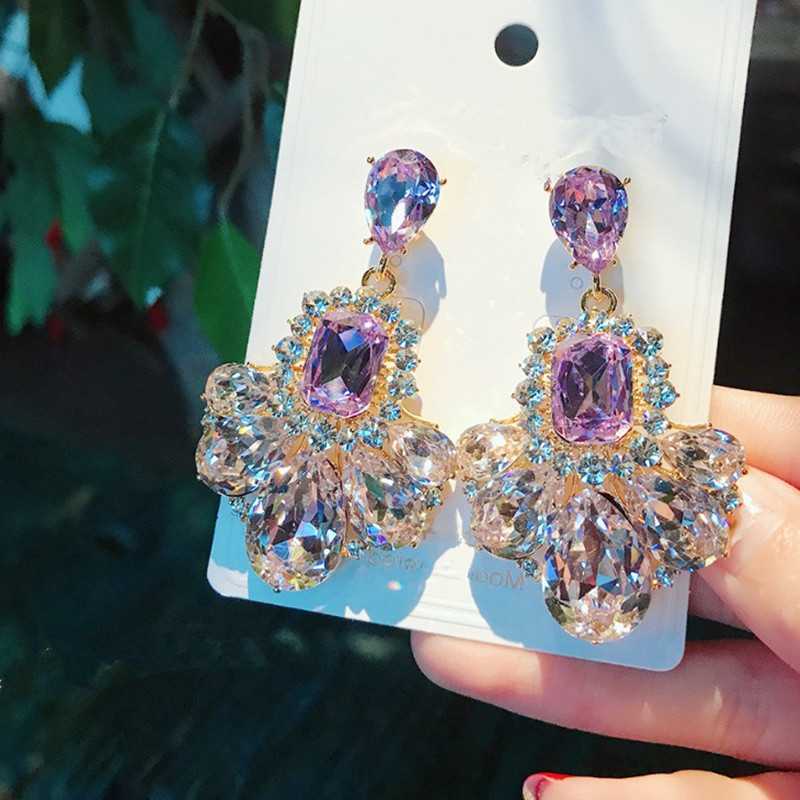 Purple Gem Drop Earrings 925 Sterling Silver Hypoallergenic Statement Rhinestone Crystal Gift