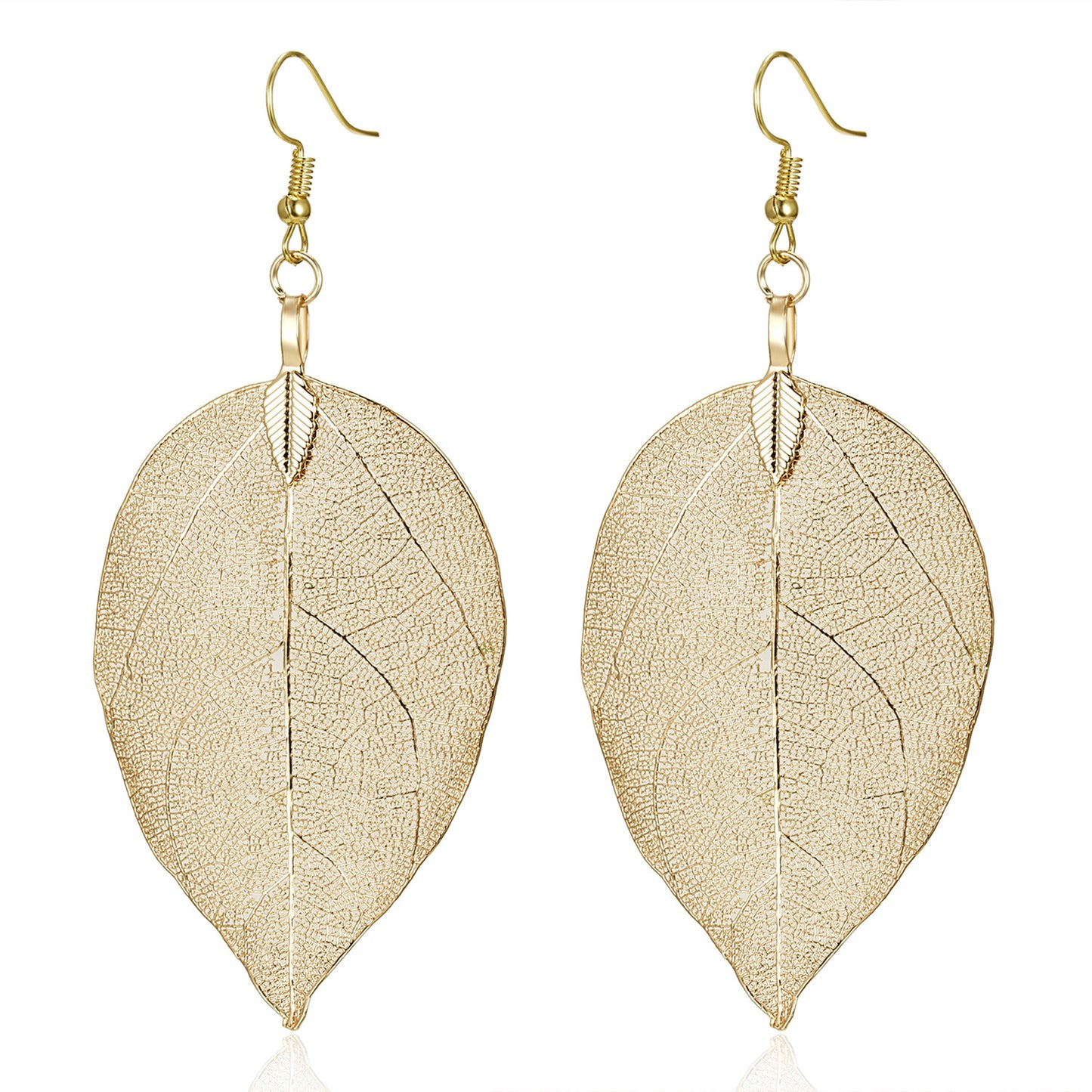 I - Real Leaf Rose Gold, Gold or Silver Plated Necklace Full Set Earrings Pendant gift