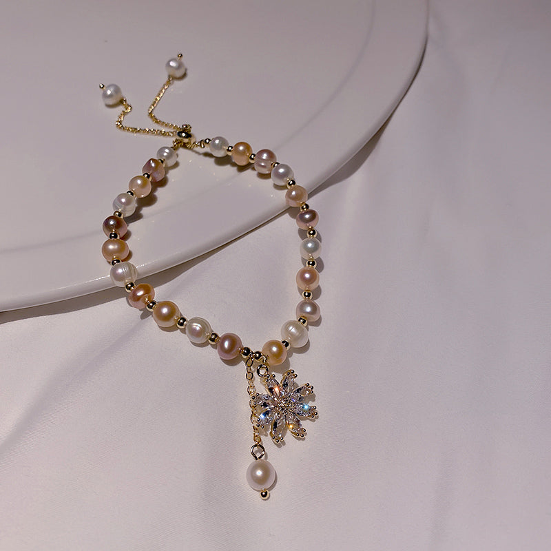 L - Daisy Charm Real Fresh Water Pearl Gold Bead Bracelets Gift