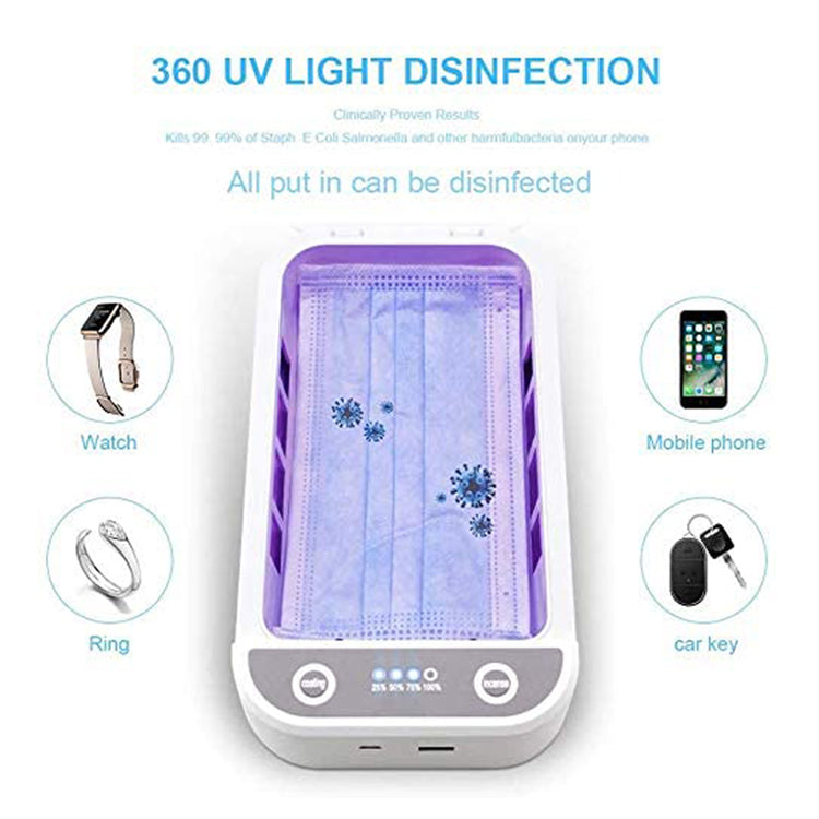 K - UVC Sanitizer Box UV Sterilizer 99% Cell phone charging case Aromatherapy USB Charging White