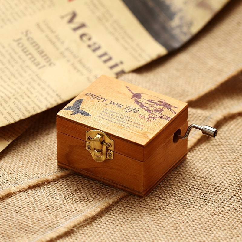 Wood Music Box Handwinde Fun Learning Frozen Eiffle Tower Black Castle Opera Butterfly Heart Lock