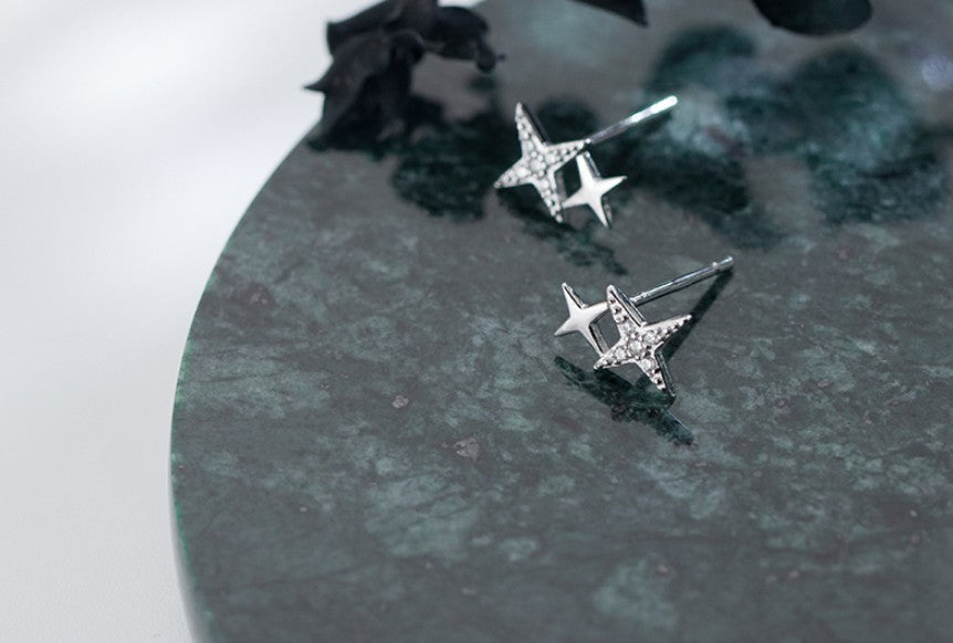 N - Diamond Stars 925 Sterling Silver Needle Post Cubic Zirconia Stud Earrings Gift