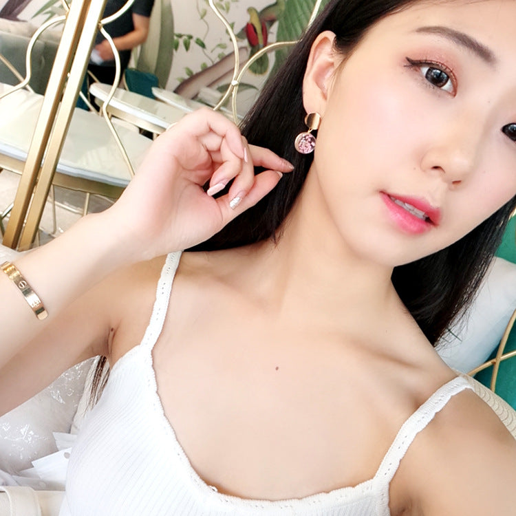 F - Pink Fireworks Real Flower Glass Pearl Gold Drop Earrings Fashion Jewellery Gift