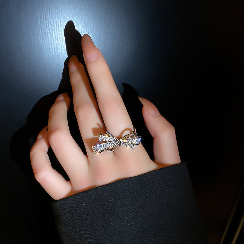 R - Fashion Trendy Bowknot Crystal Ring Jewelry Adjustable