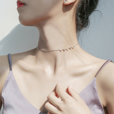 925 silver plated electrocardiogram CZ stone choker necklace