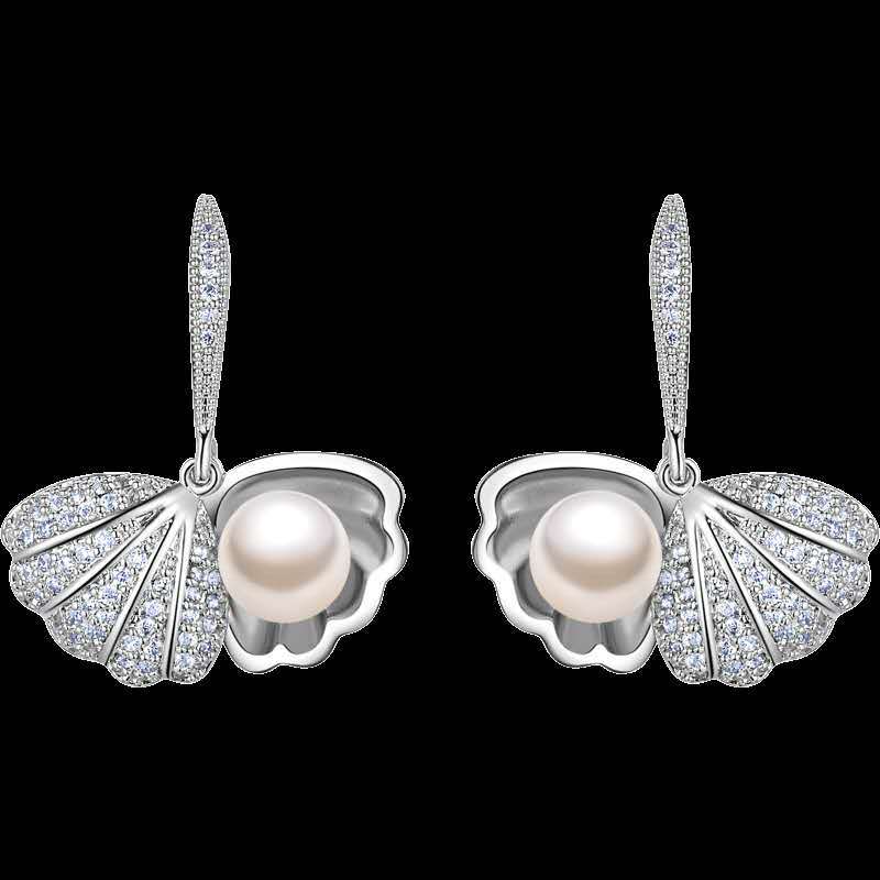 A - Dropshipping metal shell design exquisite shining crystal Fashion temperament contracted pearl Drop earrings new Mother's Day