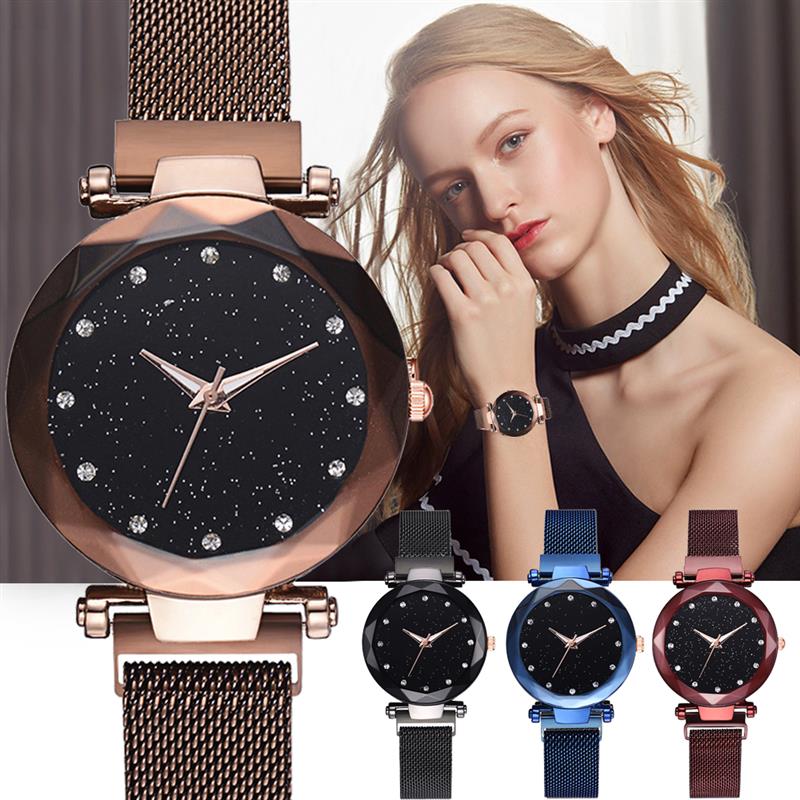 Star Dust Crystal Watch Adjustable Stainless Steel Bracelet Rose Gold, Black, Blue and Purple