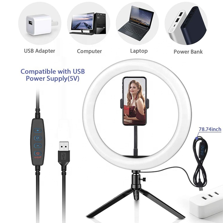 J - 10inch Ring Light LED Tripod Stand w/ Cell phone holder Portable home studio photography