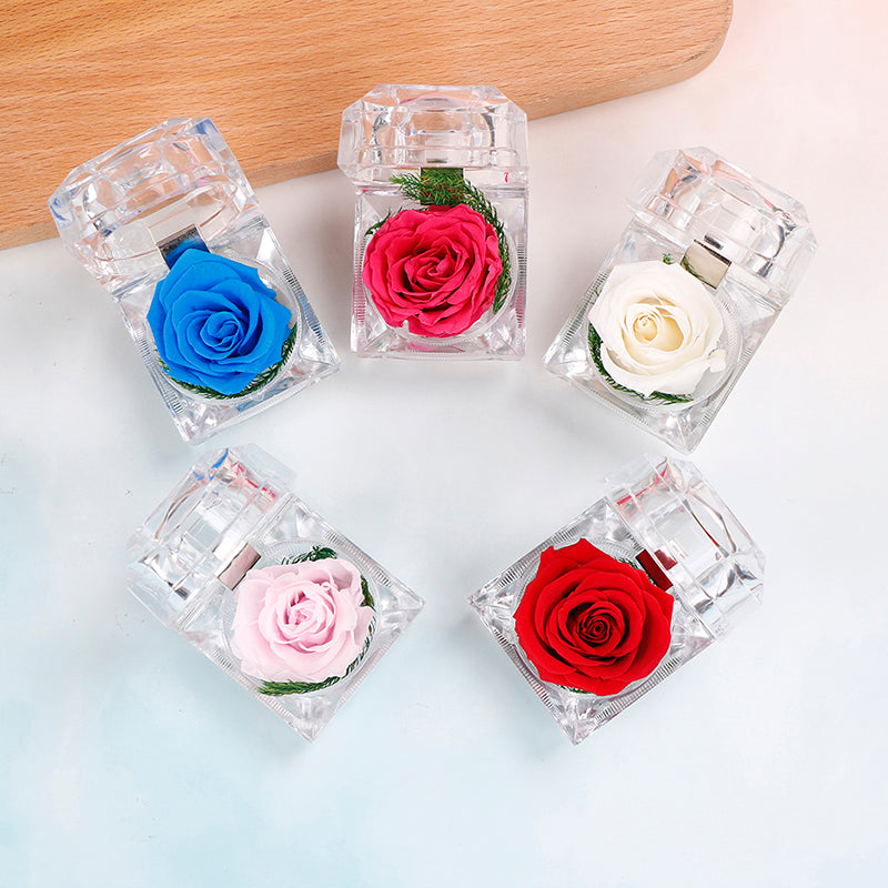 N - Real Rose Crystal Ring Box Preserved Flower Gift