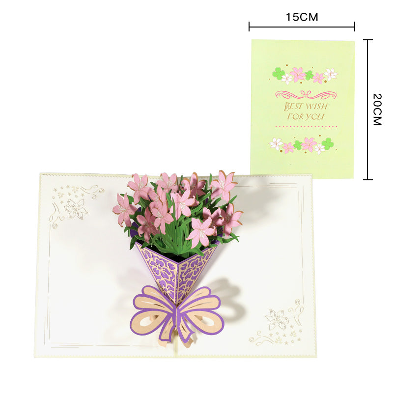 C - 3D Lily Flowers Pop Up Greeting Card with Envelopes