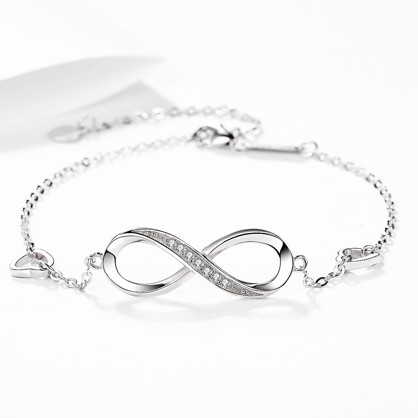 L - Infinity Bracelet Diamond Cubic Zirconia Crystal 925 Sterling Silver Hypoallergenic Gift