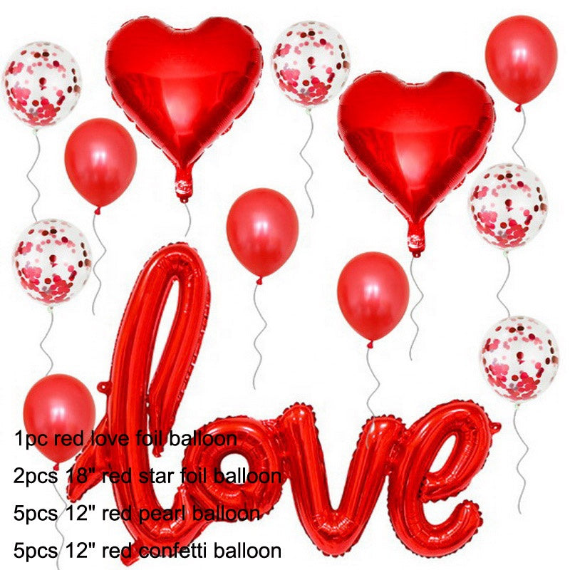 M - Heart Shape Foil Love Balloons Decorations Kit Romantic Balloons For Wedding Anniversary Valentines Day