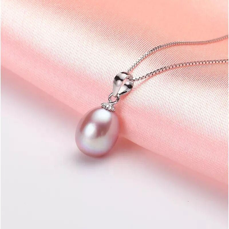 PA - Real Drop Pearl Pendant With 925 Sterling Silver Chain Necklace White, Pink, or Purple Celeste 925 Fresh Water Pearls Collection Sterling Silver gift box