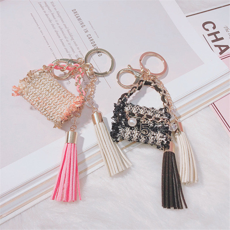 Creative Fur Tassel Ball Diamond Crystal Rhinestone Handbag Car Keychain Ladies Gift Pendant Keyring