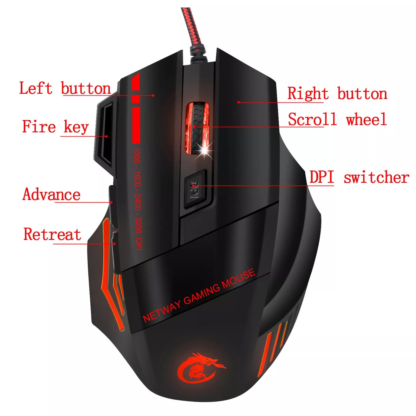 N - RGB Wired Gaming Mouse 5500 DPI Optical PC Ergonomic Computer Mouse