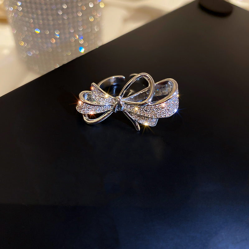 R - Fashion Trendy Bowknot Crystal Ring Jewelry Adjustable