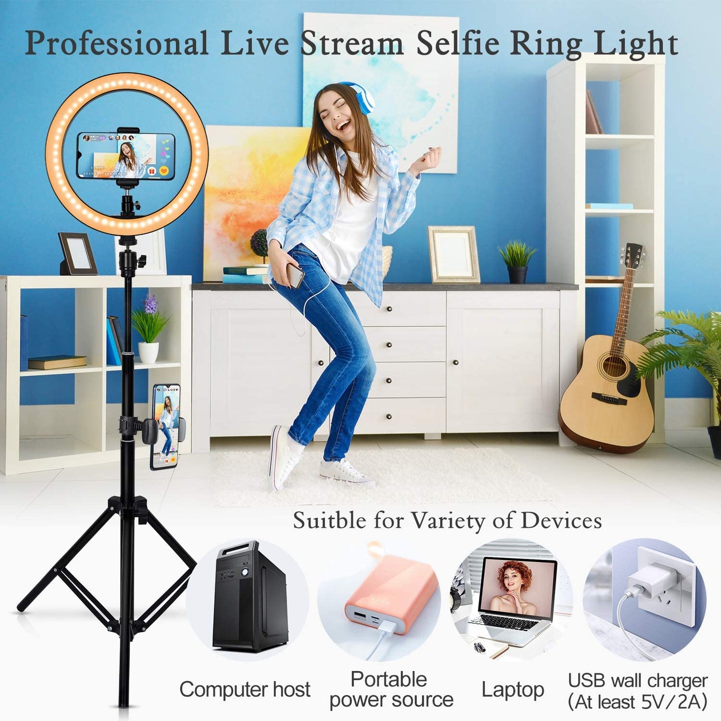 J - 10inch Ring Light LED Tripod Stand w/ Cell phone holder Portable home studio photography