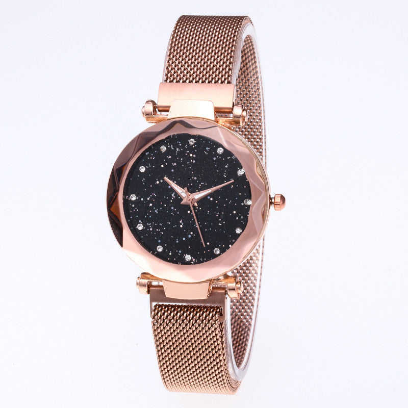 Star Dust Crystal Watch Adjustable Stainless Steel Bracelet Rose Gold, Black, Blue and Purple