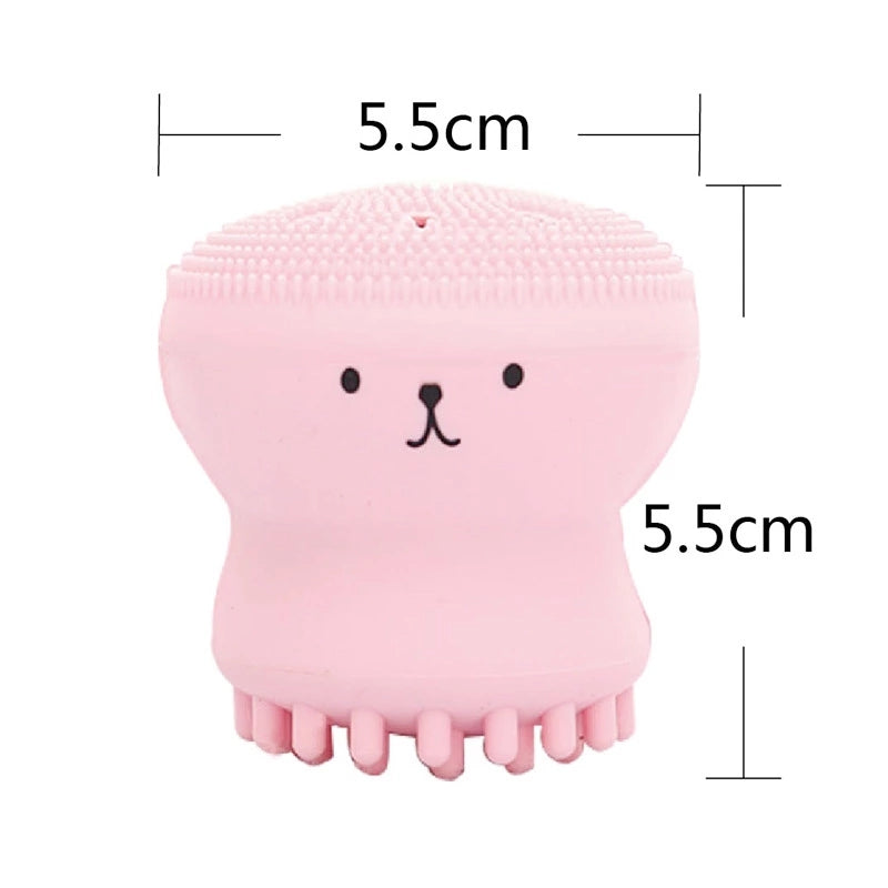 A - Cute Skin Cleanser Brush Exfoliating Makeup Scrubber Pink Purple Blue Green Octopus silicone