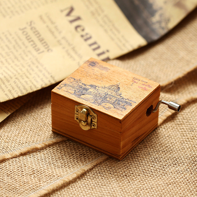 Wood Music Box Handwinde Fun Learning Frozen Eiffle Tower Black Castle Opera Butterfly Heart Lock