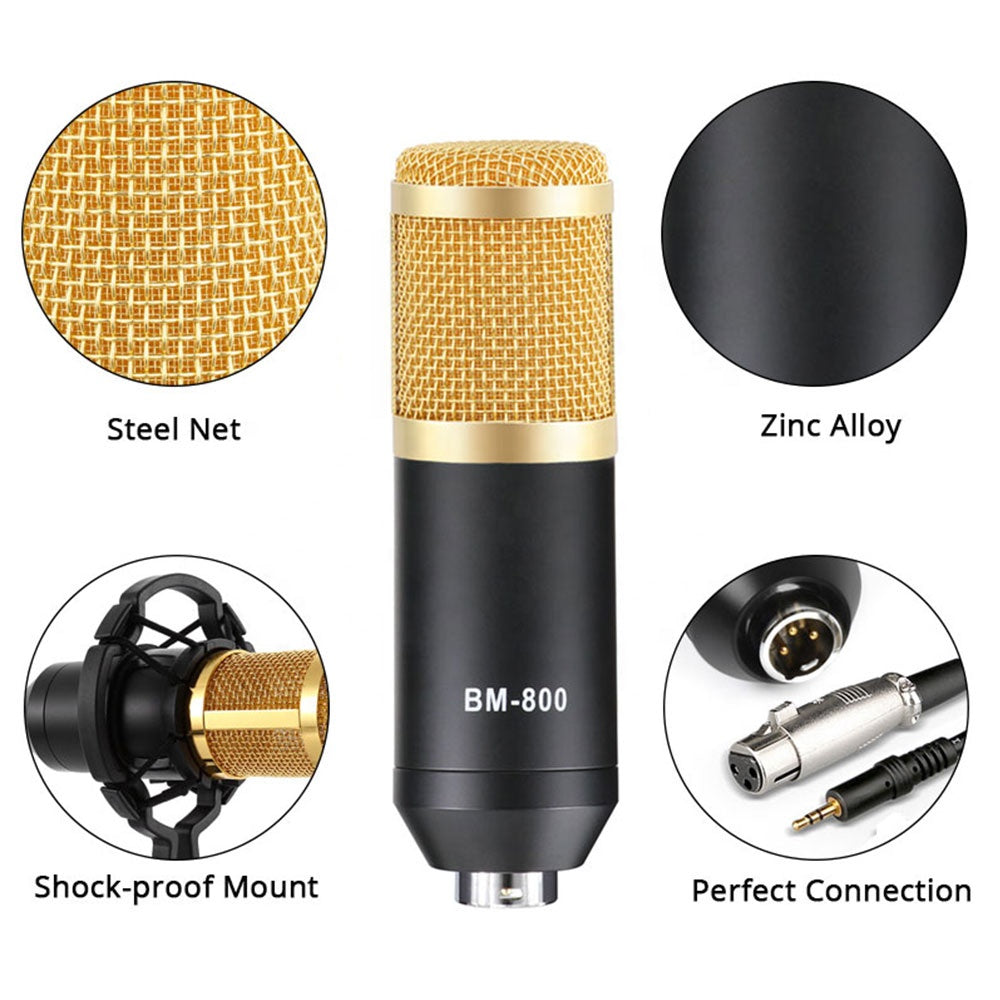 C - Live Broadcast Equipment Full Set Studio Condenser Microphone Professional Black & Gold