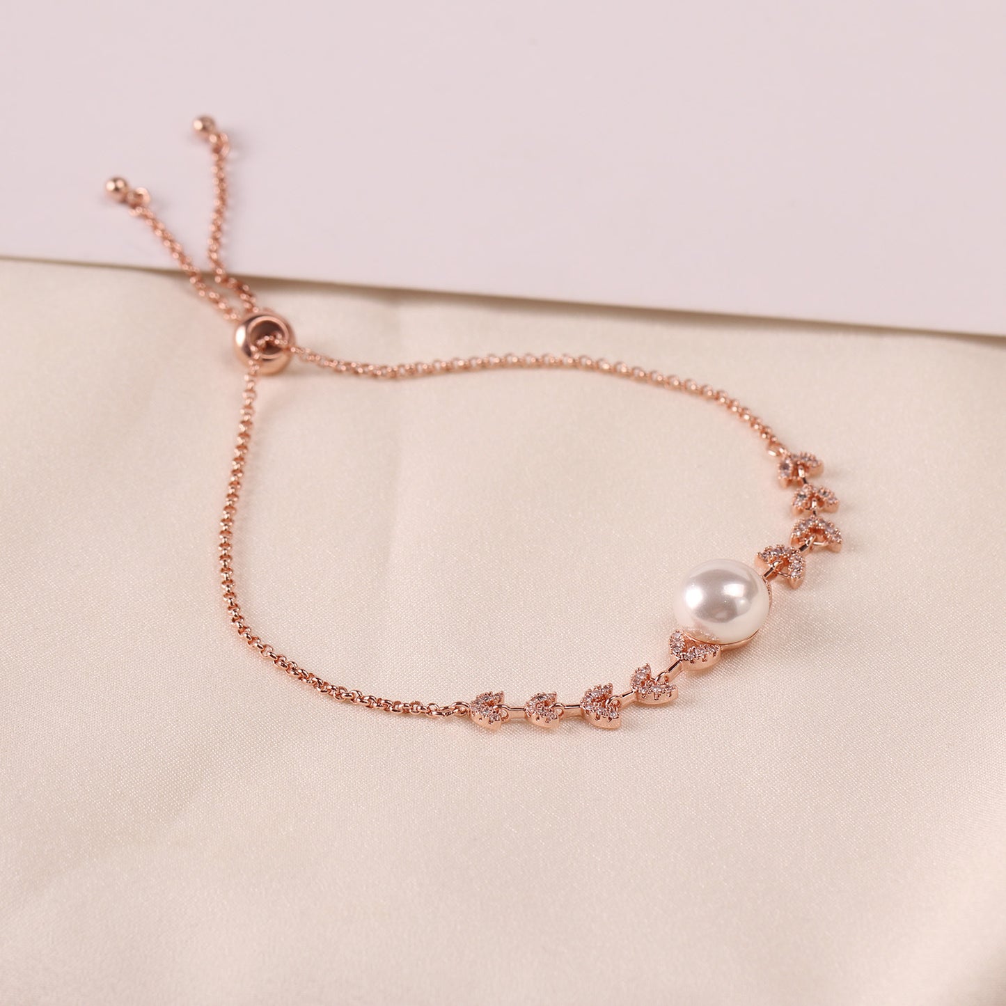 New Style Leaf Bead Copper Alloy Charm Bracelet With Freshwater Pearl Rose Gold-Plated Drawable Bracelet For Gift