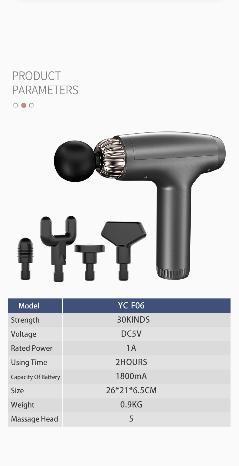 Massage Gun 30 Speed 4 Modes 3200rpm Wireless Rechargeable 5 Adjustable Massager Heads Light Mini