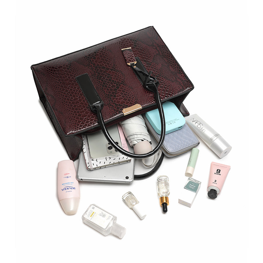 Snake Pattern PU Leather Casual Tote Ladies Fashion Document Hand bags