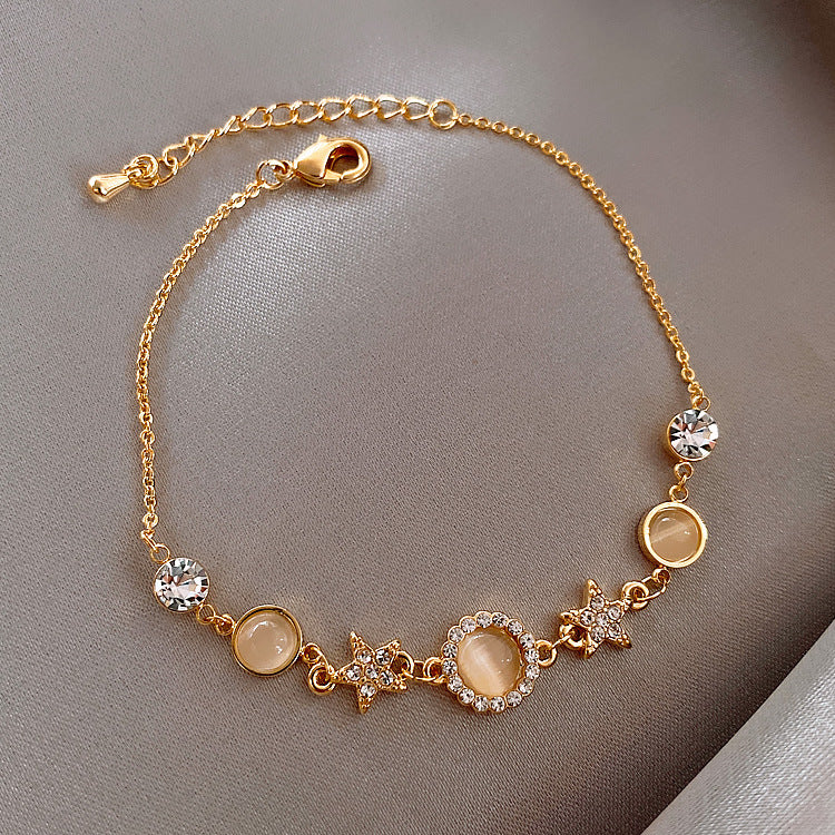 B - Opal Star Crystal Gold Bracelet Rhinestone Alloy Jewelry Gift