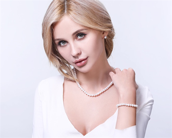 PA - Real Pearl Full Set Fresh Water Pearls Necklace Bracelet Earring Celeste 925 Sterling Silver White Round Pearls gift box