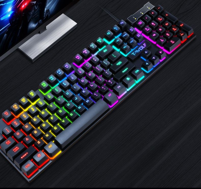 N - TF200 Rainbow Backlight Gaming Mechanical Keyboard and Mouse Set USB Wired 104 Keys LED For Windows PC