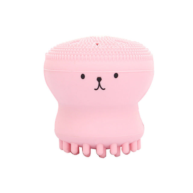 A - Cute Skin Cleanser Brush Exfoliating Makeup Scrubber Pink Purple Blue Green Octopus silicone