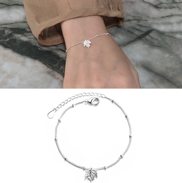 925 silver fashion fresh and temperament rhinestone leaf maple shaped bracelet women