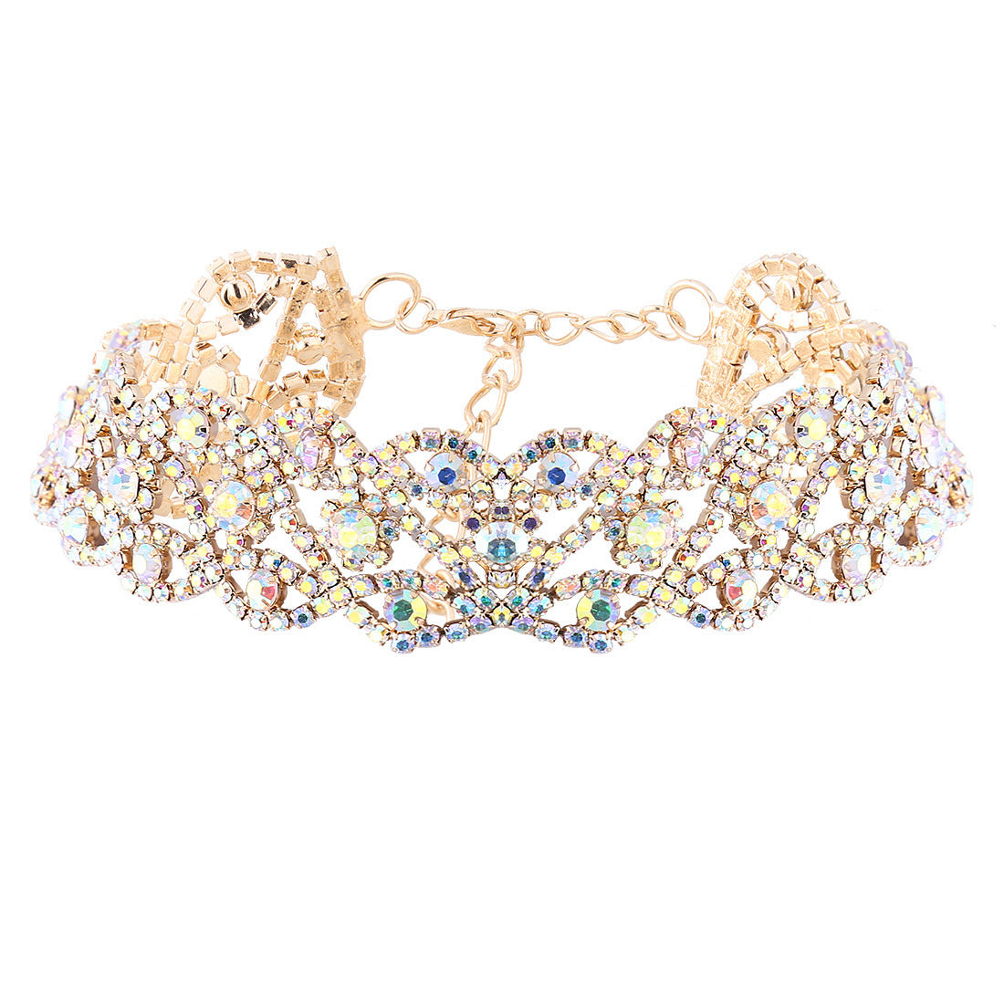 S - Luxury Crystal Beads Collar Chokers Necklace Pendant Geometry Rows Wedding Rhinestone Bead Necklace Statement Chokers