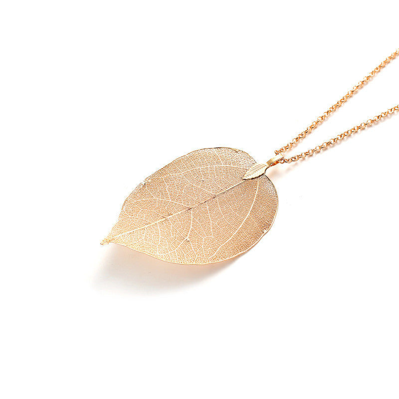 I - Real Leaf Rose Gold, Gold or Silver Plated Necklace Full Set Earrings Pendant gift