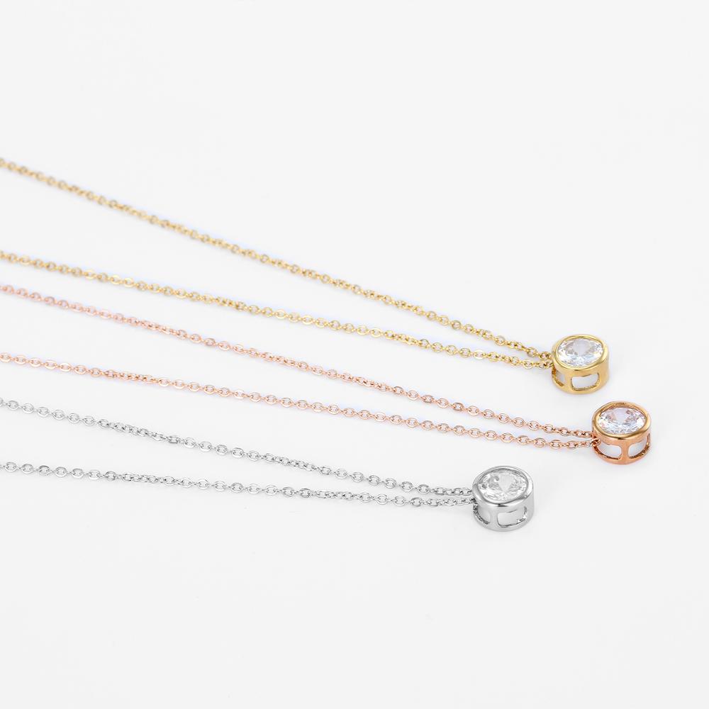C - 14K Gold Plated Dainty Crystal Necklace Pendant Stainless Steel Base Elegant Gift