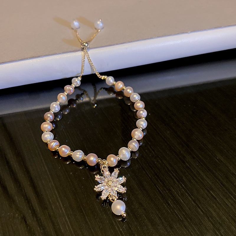 L - Daisy Charm Real Fresh Water Pearl Gold Bead Bracelets Gift