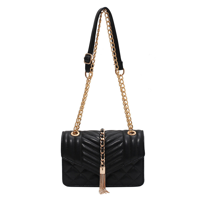 Vintage Striped Weave Pure Color Shoulder Bags Chain Crossbody Purse Sac Luxury Diamond Lattice Tassel Flap Handbags Women Bag